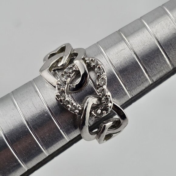 R.S. Covenant Silver Tone Clear Cubic Zirconia Heart Ring Size 5 - Picture 1 of 10